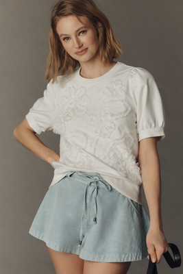 Maeve Puff-Sleeve Textured Flower Top