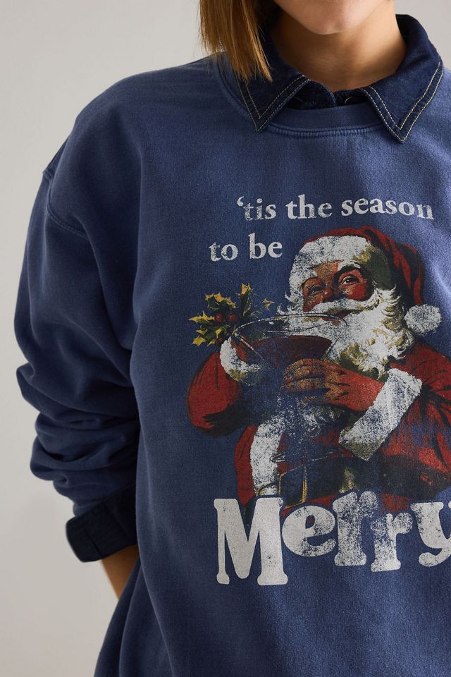 By Anthropologie Merry Santa Oversized Graphic Sweatshirt #3