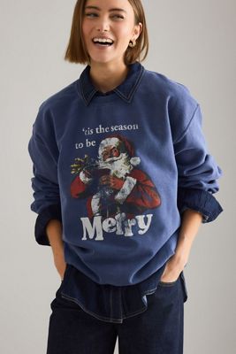 By Anthropologie Merry Santa Oversized Graphic Sweatshirt