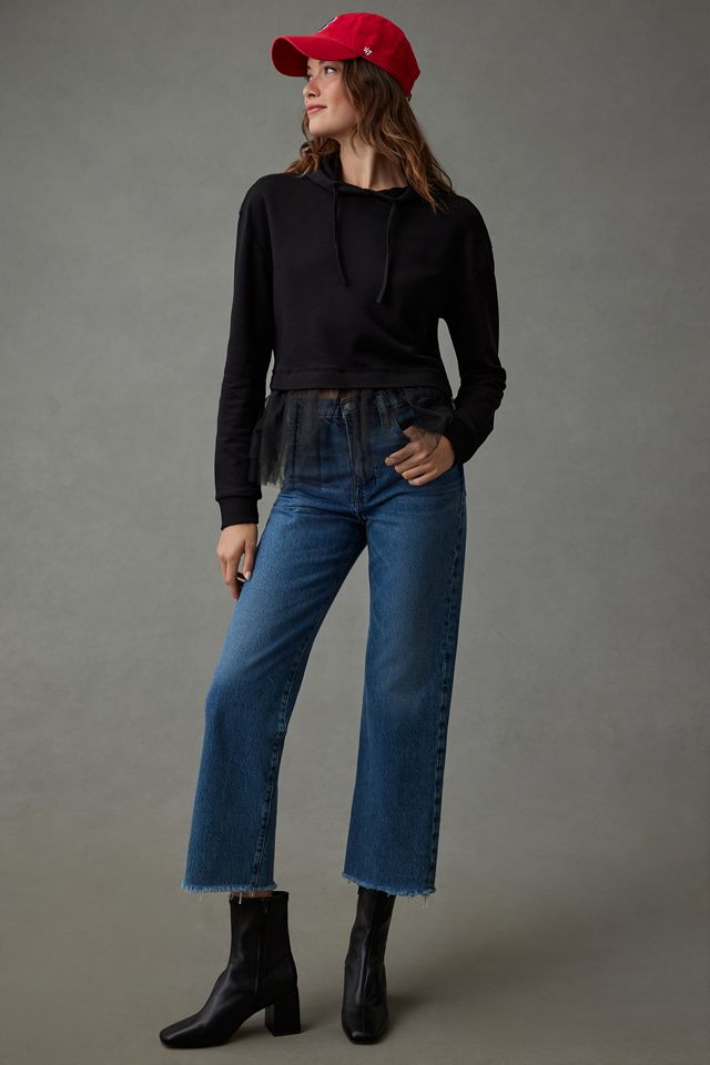 Pilcro Tulle-Hem Short-Sleeve Hoodie #1