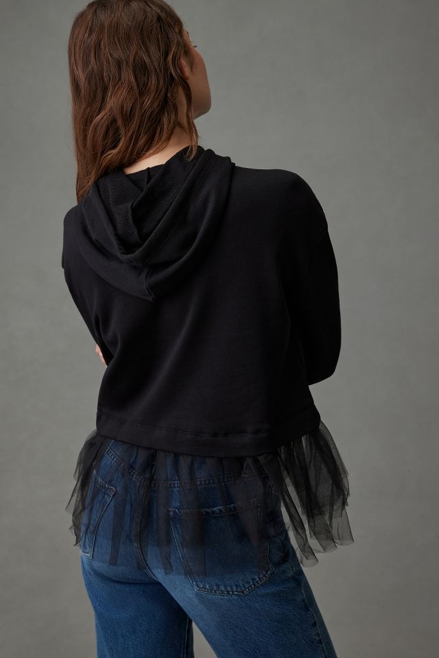 Pilcro Tulle-Hem Short-Sleeve Hoodie | Anthropologie