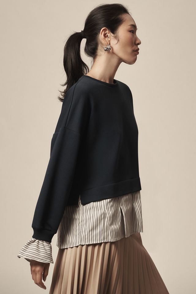 Maeve Striped Trim Twofer Sweatshirt #1