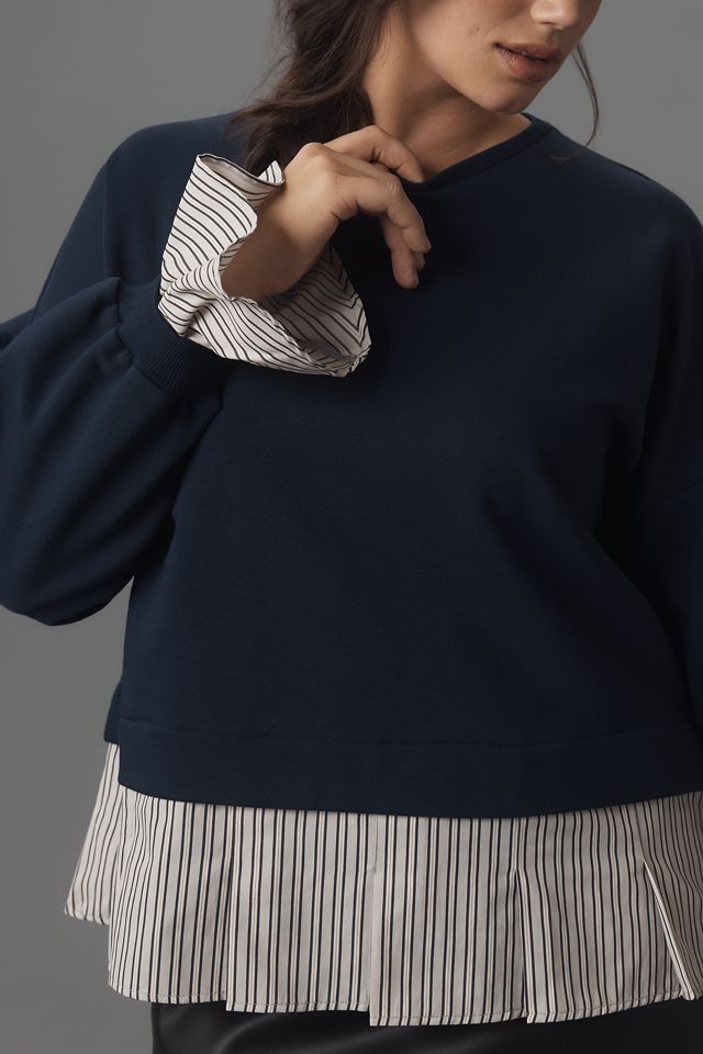 Maeve Striped Trim Twofer Sweatshirt #7
