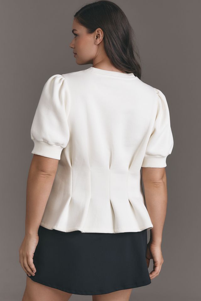 Maeve Puff-Sleeve Pleated-Waist Peplum Top #5