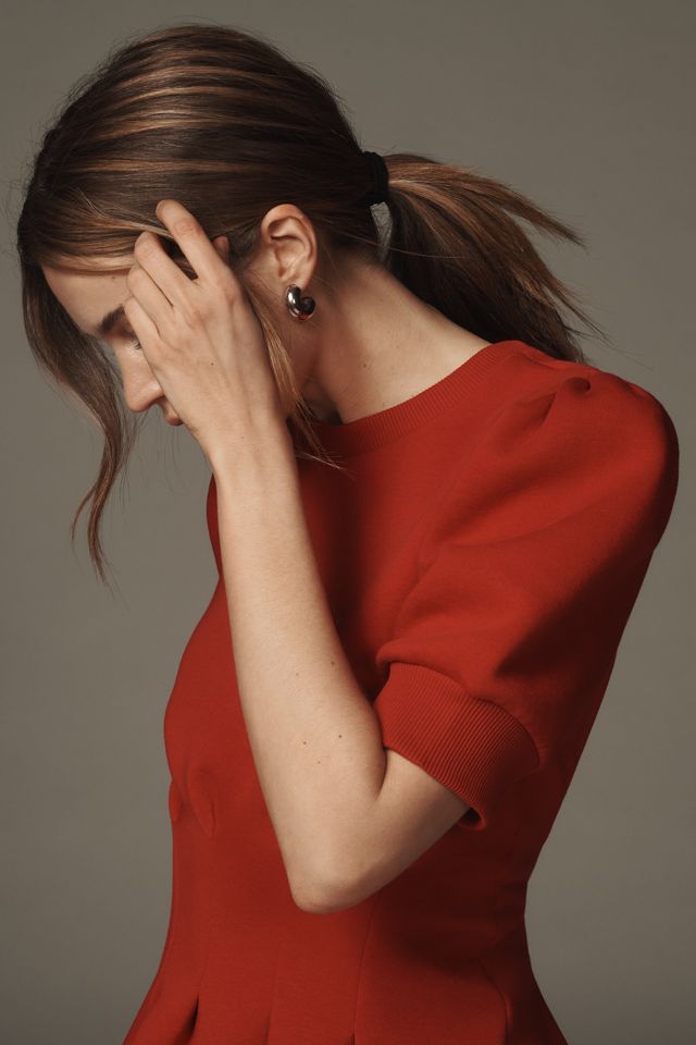 Maeve Puff-Sleeve Pleated-Waist Peplum Top #2