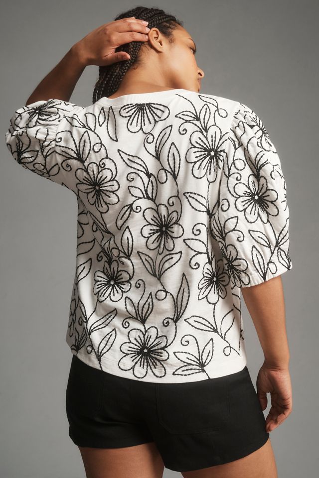 Maeve Puff-Sleeve Embroidered Pullover #5