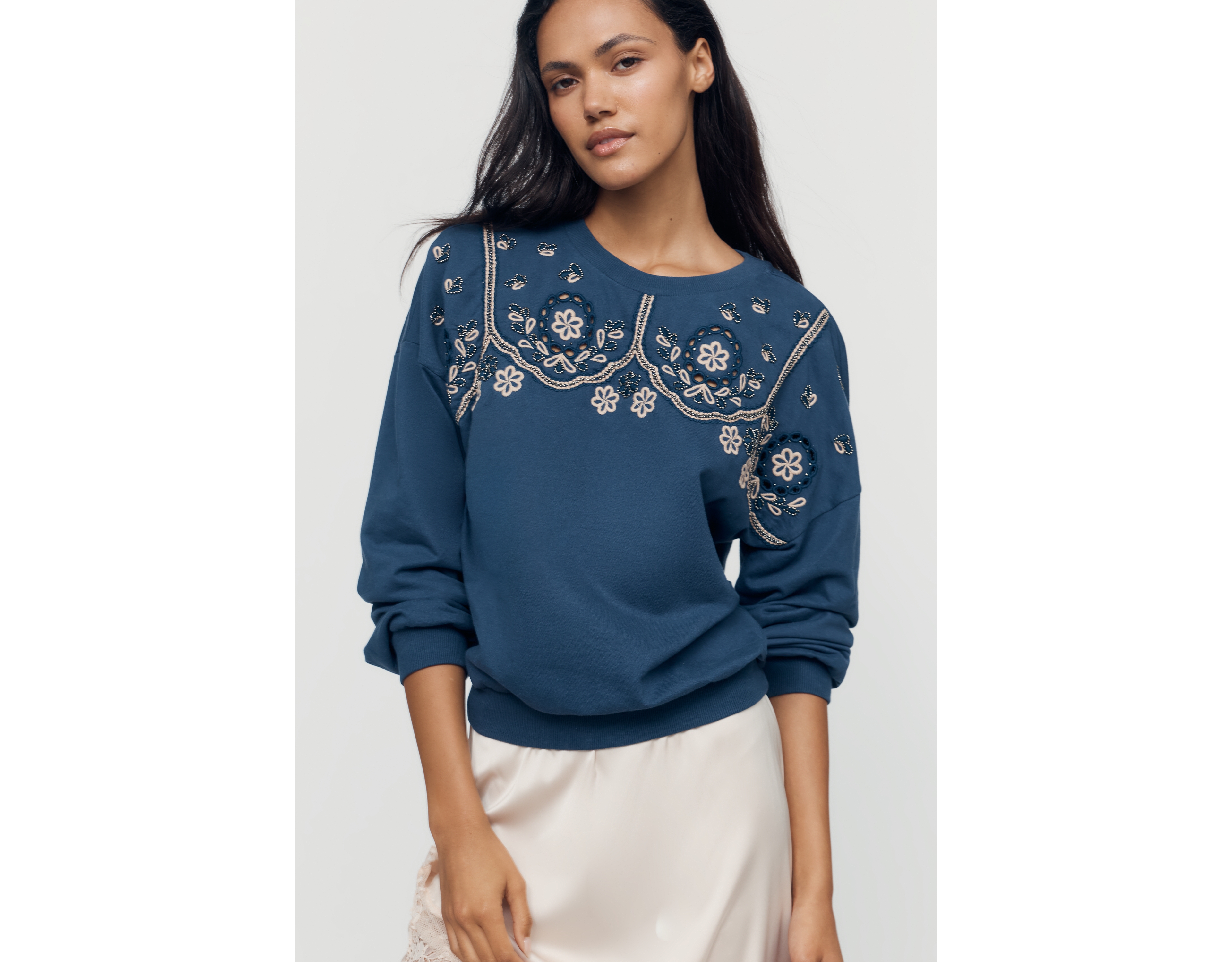 By Anthropologie 100% Cotton Embroidered Sweatshirt