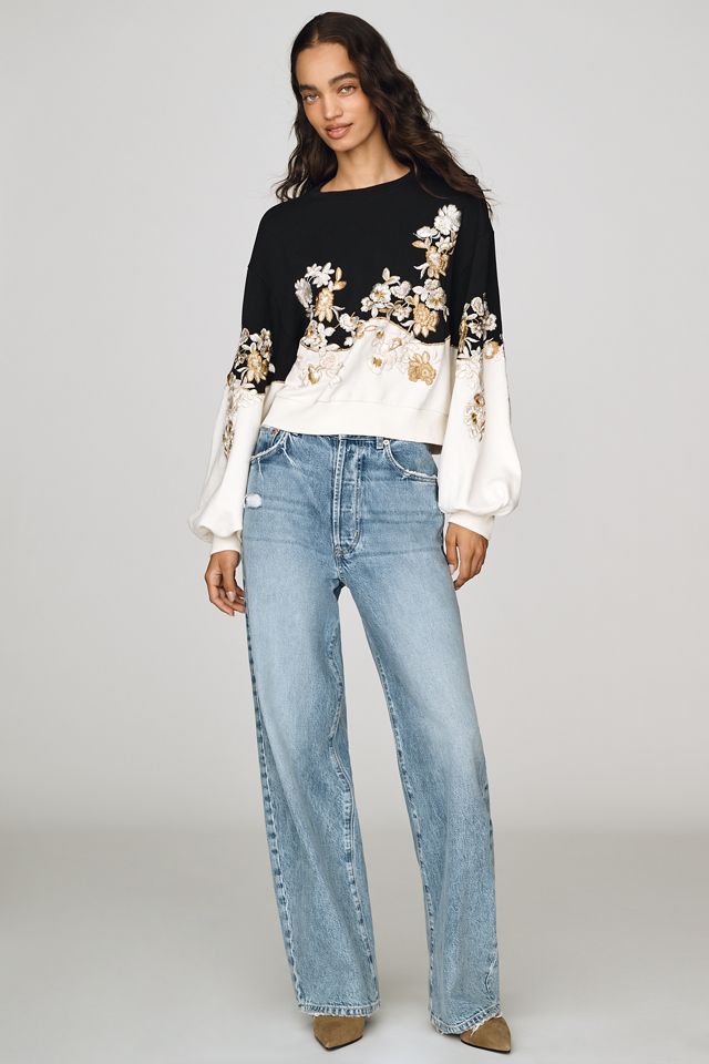 By Anthropologie 100% Cotton Embroidered Sweater #3
