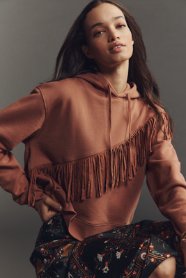 Pilcro Fringe Hooded Sweatshirt In Brown