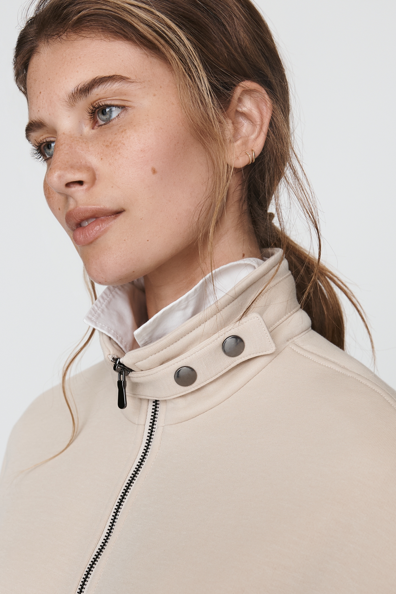 Maeve Short-Sleeve Funnel-Neck Zip-Up Sweatshirt