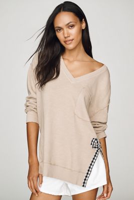 Pilcro Cotton V-Neck Side-Tie Top