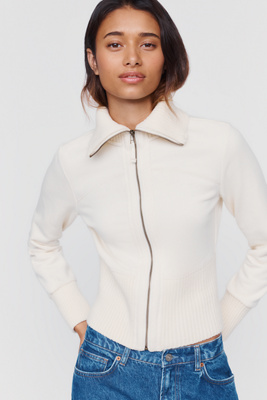 By Anthropologie 100% Cotton Y2K Banded Zip-Up Sweater | Anthropologie