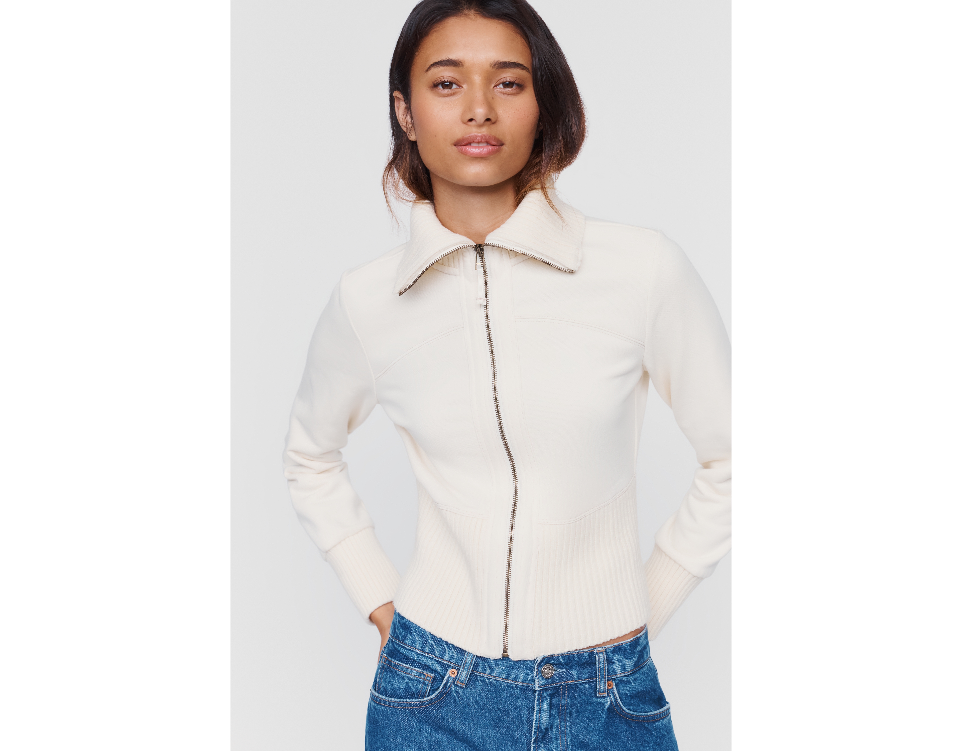 By Anthropologie 100% Cotton Y2K Banded Zip-Up Sweater