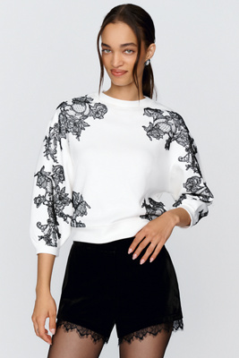 By Anthropologie Layered Lace Puff Sleeve Top by Anthropologie