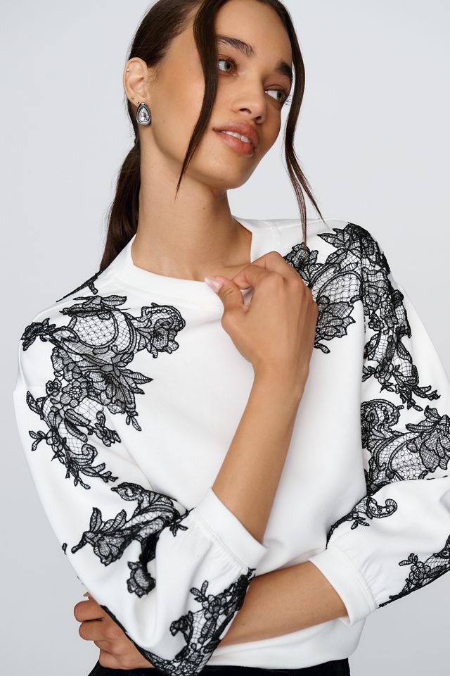 By Anthropologie Layered Lace Puff Sleeve Top #1
