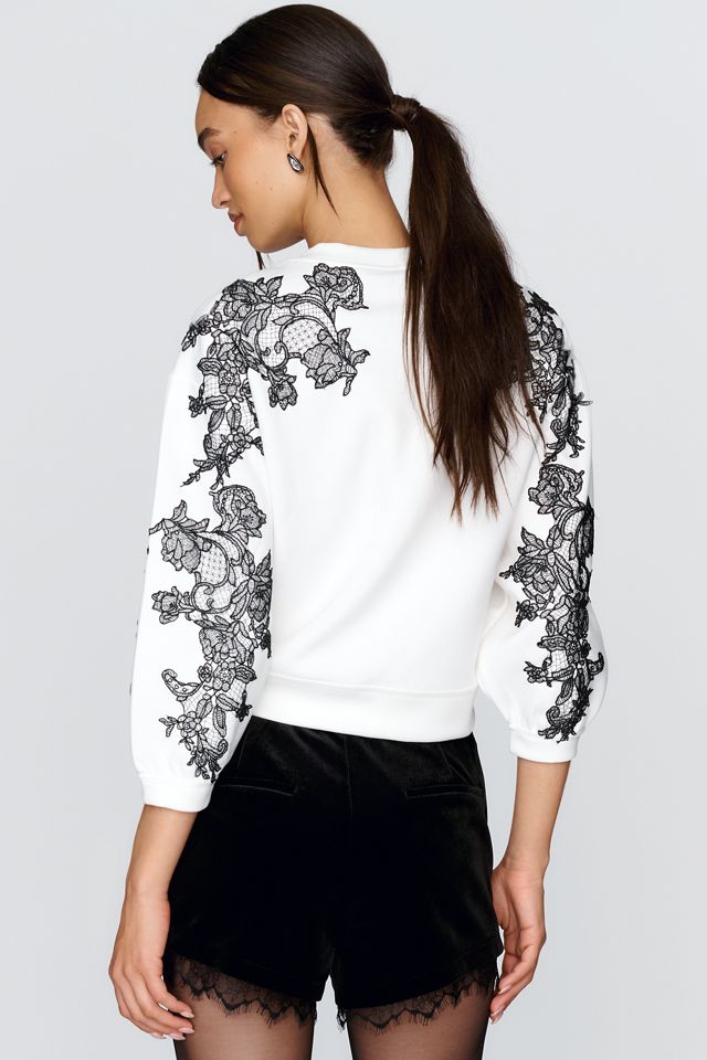 By Anthropologie Layered Lace Puff Sleeve Top #2