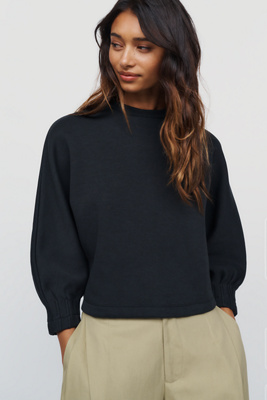 Maeve Cotton Blend Pleated Sleeve Crewneck Top by Anthropologie