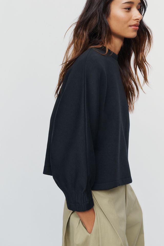 Maeve Cotton Blend Pleated Sleeve Crewneck Top #1