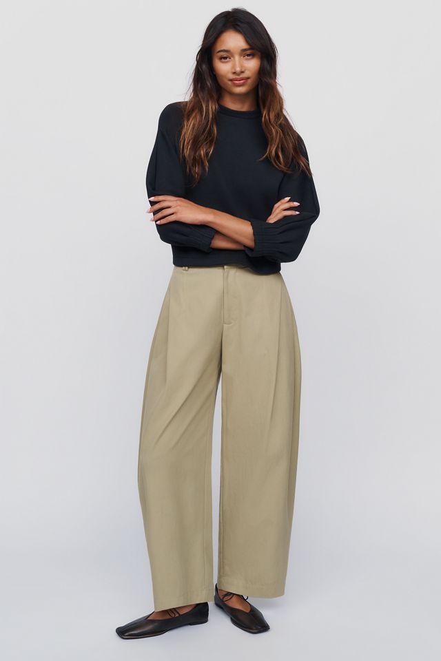 Maeve Cotton Blend Pleated Sleeve Crewneck Top #2