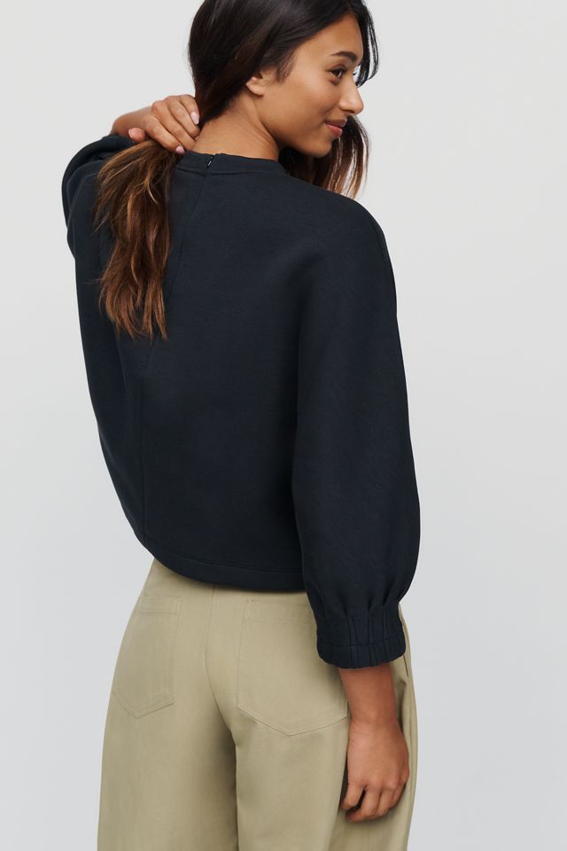 Maeve Cotton Blend Pleated Sleeve Crewneck Top #3