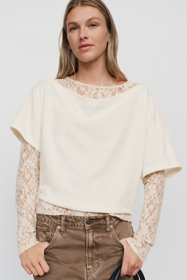 By Anthropologie Cotton Blend Lace Twofer Top by Anthropologie