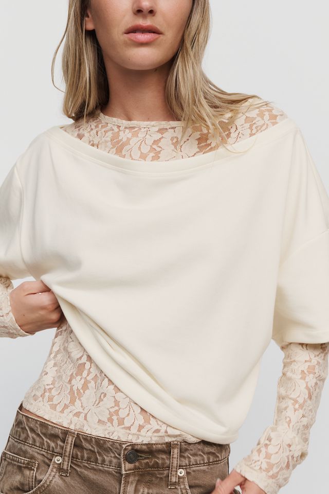 By Anthropologie Cotton Blend Lace Twofer Top #2