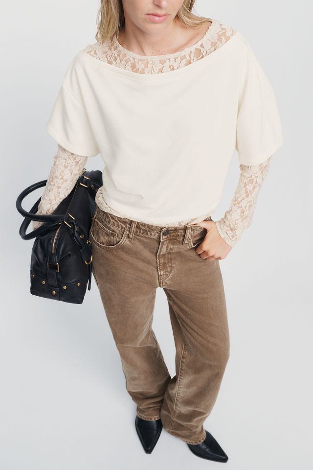 By Anthropologie Cotton Blend Lace Twofer Top #4