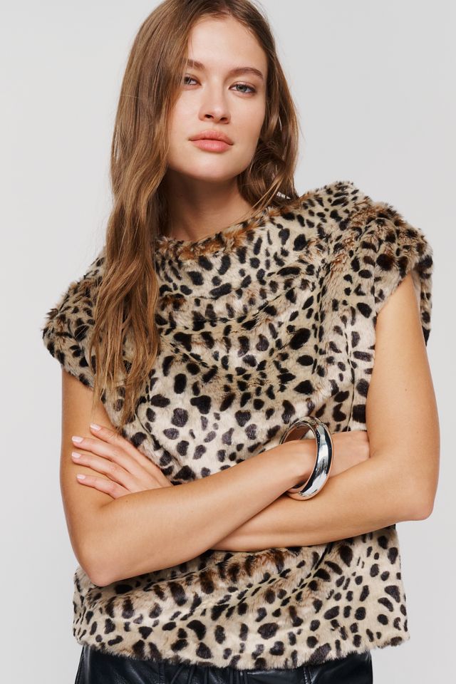 Maeve Faux Fur Sleeveless Top #3