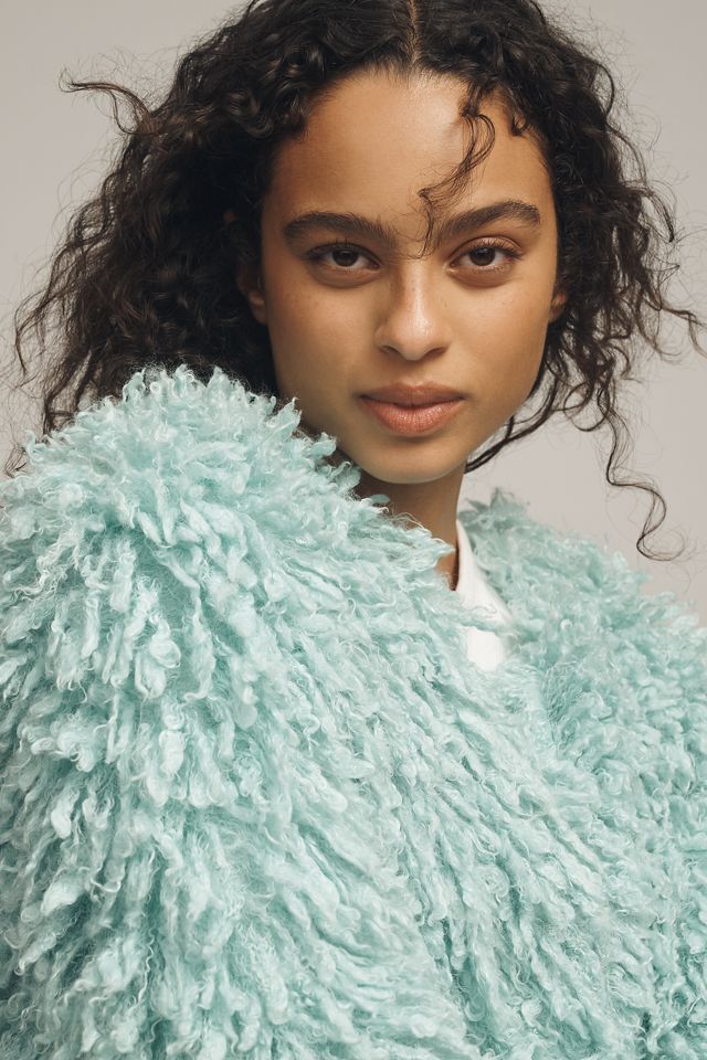 By Anthropologie Shaggy Faux-Fur Cardigan Sweater