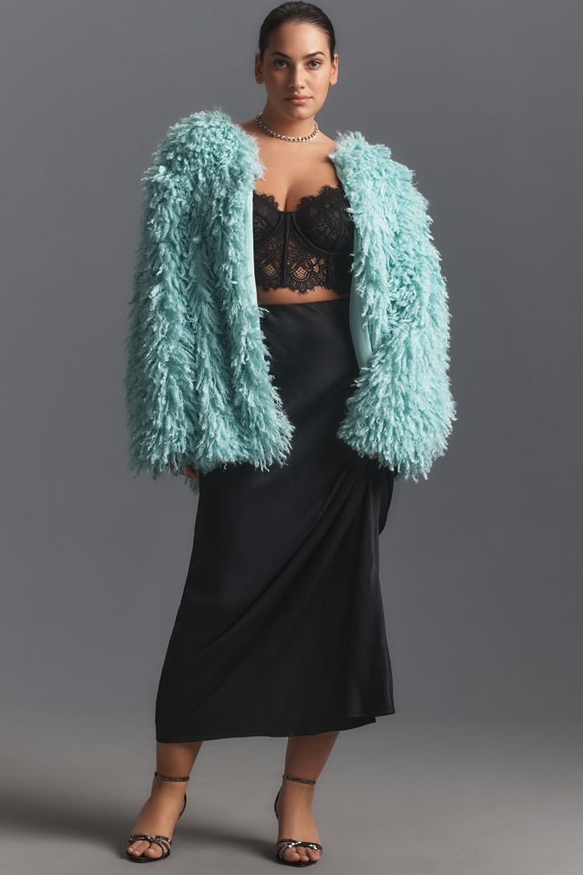 By Anthropologie Shaggy Faux-Fur Cardigan Sweater