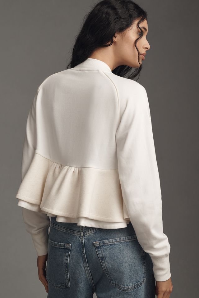 Maeve Tiered Ruffled Zip-Up Babydoll Knit Jacket #1