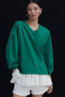 Maeve Long-Sleeve V-Neck Twofer Knit Pullover product page