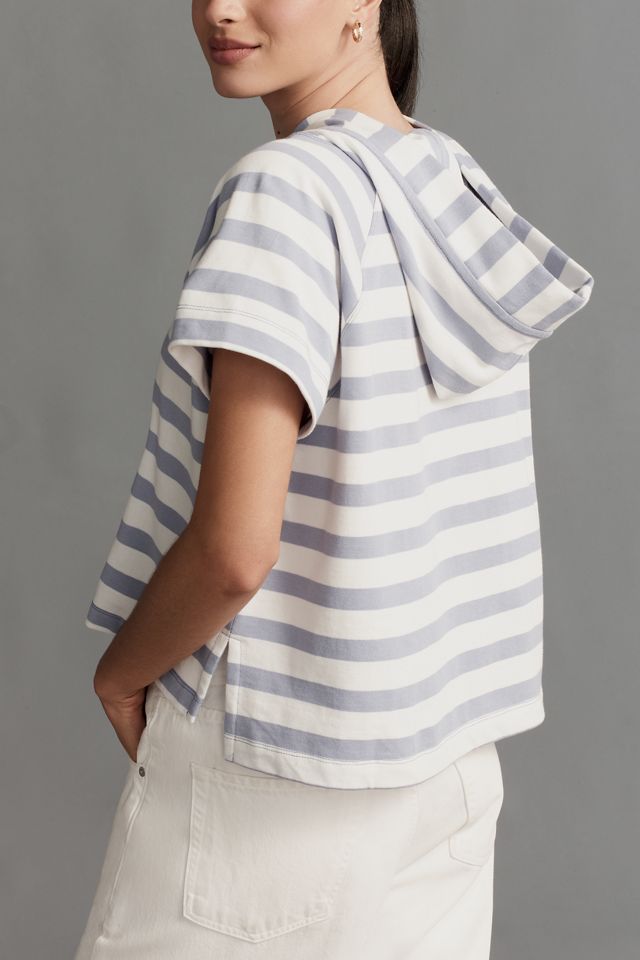 Maeve Boxy Striped Short-Sleeve Hoodie #1