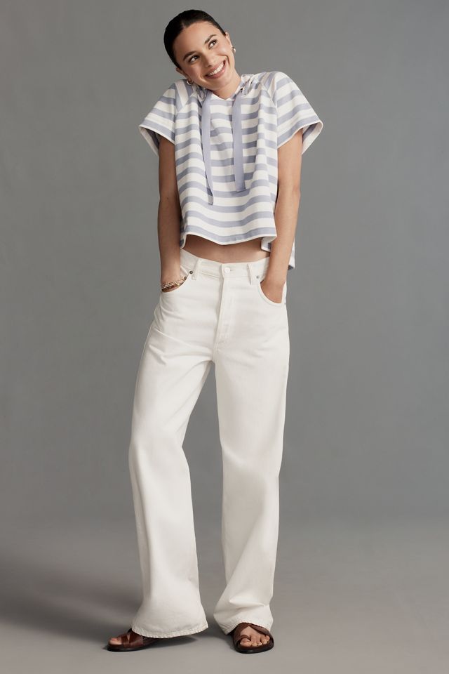 Maeve Boxy Striped Short-Sleeve Hoodie #2