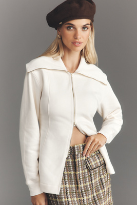 Maeve Long-sleeve Zip-front Top In White