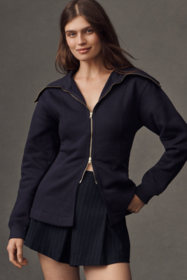 Maeve Long-sleeve Zip-front Top In Blue