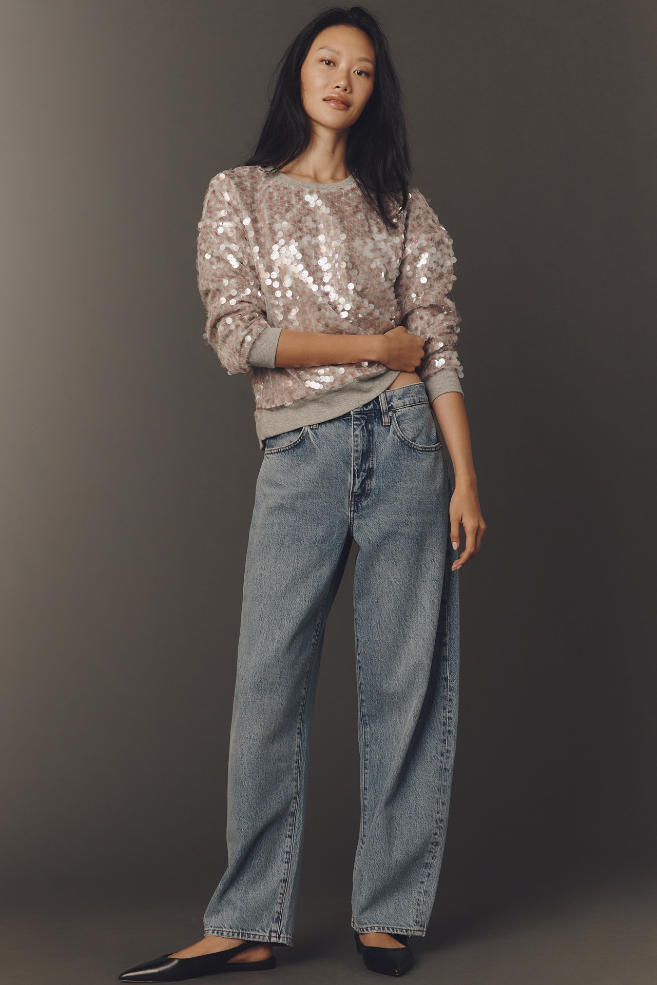 Maeve Long-Sleeve Sequin Sweatshirt