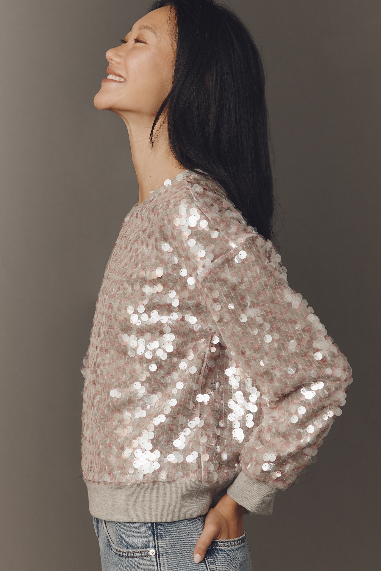 Maeve Long-Sleeve Sequin Sweatshirt