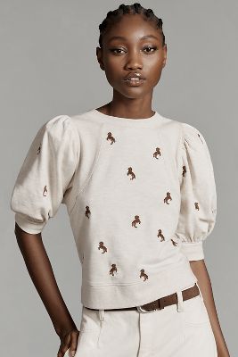 Maeve Short Puff-sleeve Sweatshirt In White