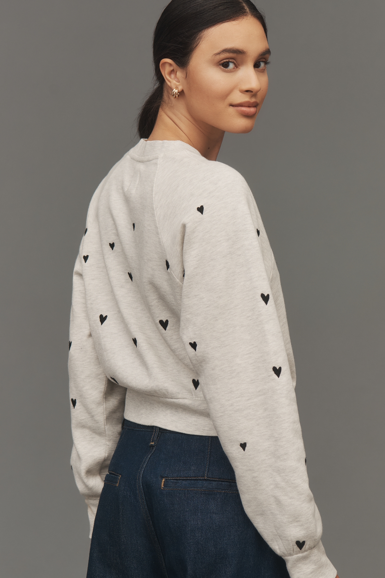 Maeve Embroidered Shrunken Crew-Neck Sweatshirt
