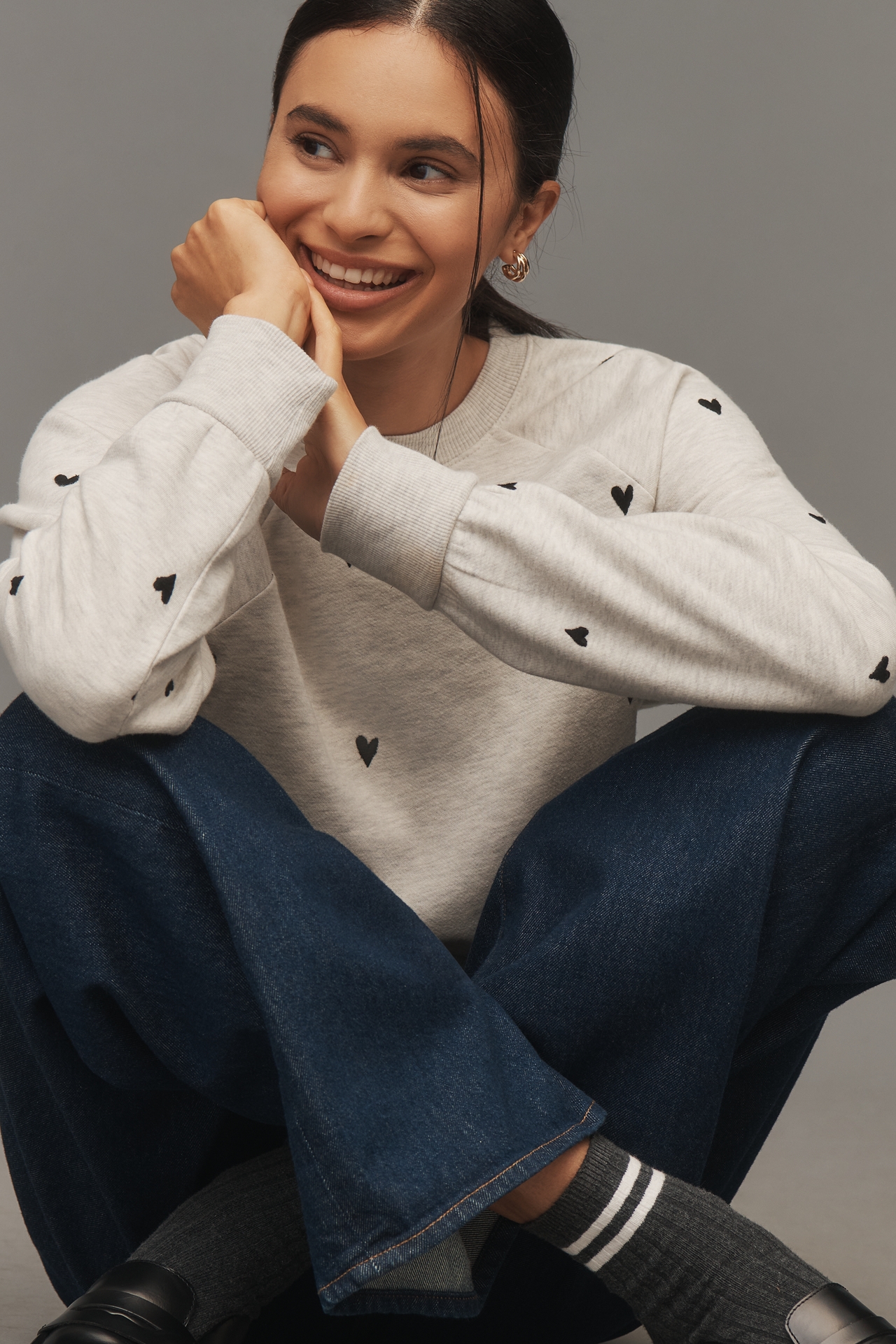 Maeve Embroidered Shrunken Crew-Neck Sweatshirt