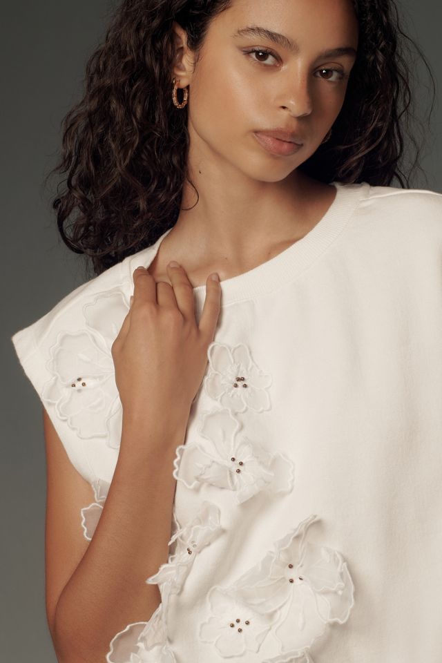 By Anthropologie Floral Appliqué Knit Top #3