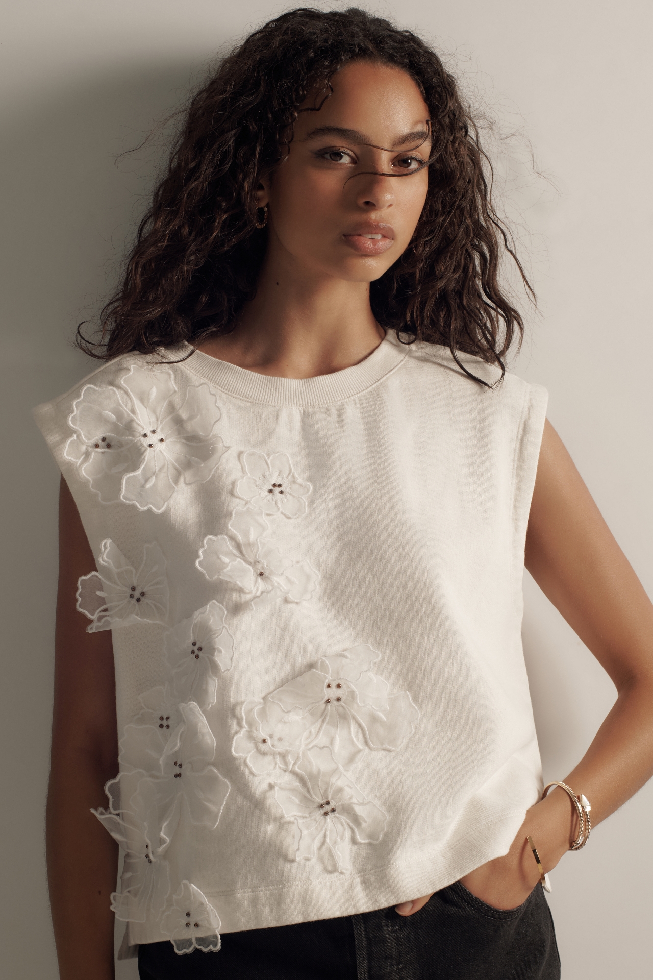 By Anthropologie Floral Appliqué Knit Top