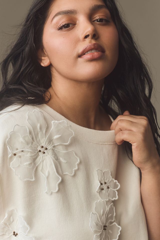 By Anthropologie Floral Appliqué Knit Top #5