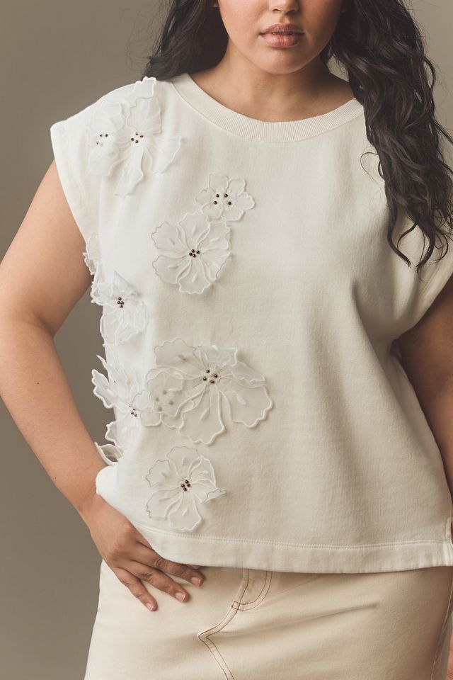 By Anthropologie Floral Appliqué Knit Top #7