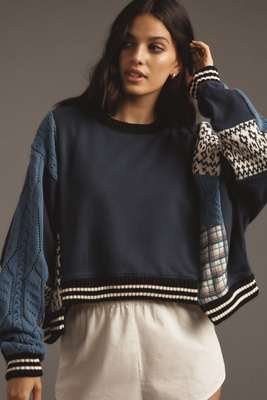 PILCRO MIXED MEDIA PULLOVER SWEATSHIRT 