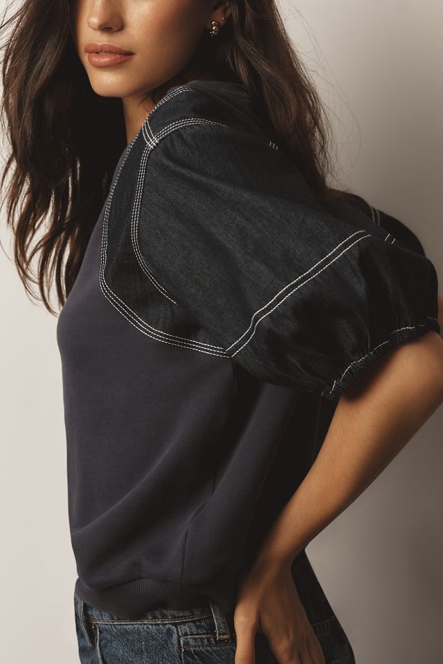 Pilcro Denim-Sleeve Twofer Sweatshirt #1