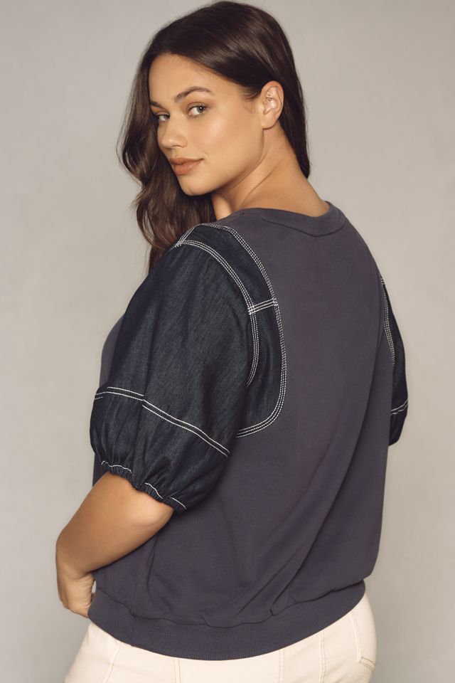 Pilcro Denim-Sleeve Twofer Sweatshirt #5