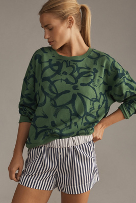 Shop Maeve Sketchy Floral Sweatshirt In Green