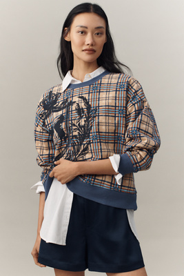 Maeve Graphic Plaid Sweatshirt In Multi